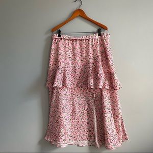 ELOQUII Cherry Strawberry Pink Novelty Print Midi Ruffle Skirt Spring Summer 16
